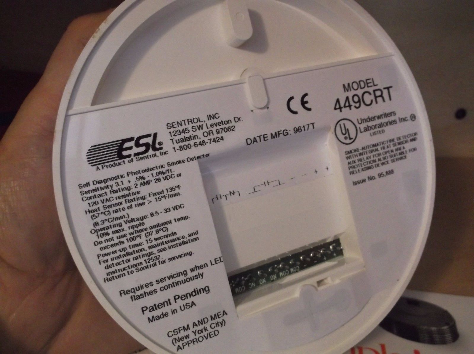 ESL 449CRT, ESL (449CRT) Photoelectric Smoke Detector