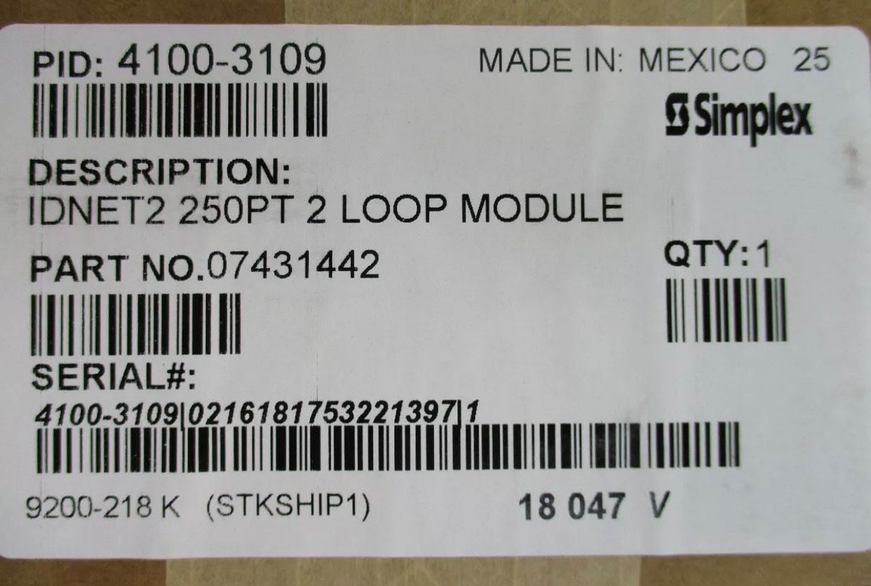 Simplex 4100-3109, Simplex (4100-3109) IDNet2 250pt 2 Loop Interface Module 07431442