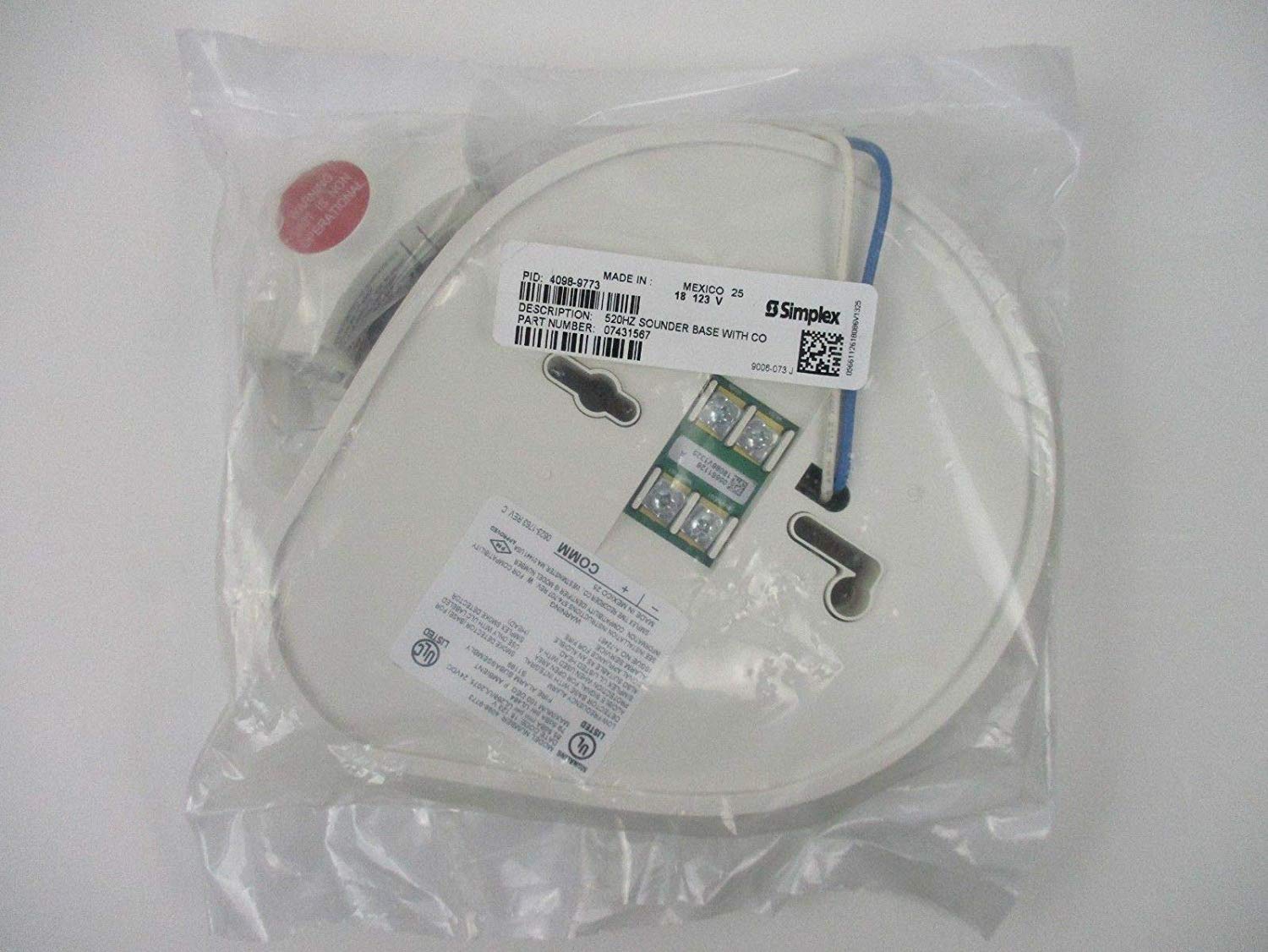 Simplex 4098-9773, Simplex (4098-9773) TrueAlarm ES CO Sensor Base w/520 Hz Sounder 07431567