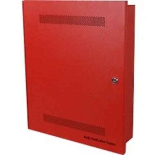 Kidde ANS25MDR2, Kidde (ANS25MDR2) Audio notification panel 25 watt amplifier, includes dmr, temporal pattern, power supply and battery charger. standard message, microphone, and red cabinet 14.5 inch x 18 inch x 4 inch.
