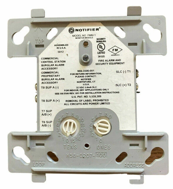 Notifier FMM-1, Notifier (FMM-1) Addressable monitor module; with flashscan; supervises either a class a or class b circuit of dry-contact input devices.
