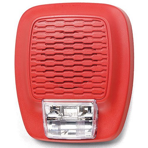 Gentex GHSLF177R, Gentex (GHSLF177R) Low frequency horn/strobe, fixed 177 candela, wall mount, temporal 3 sounder, temporal 4 capabilities, plain (no lettering) , red faceplate