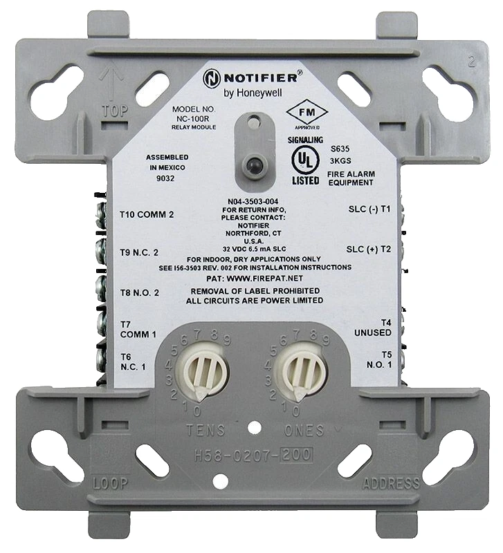 Notifier NC-100R, Notifier (NC-100R) Addressable relay module ; provides 2 form-c dry contacts that switch together.