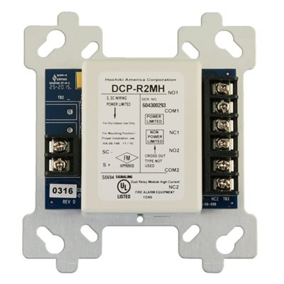 Hochiki R2MH, Hochiki (R2MH) Dual relay module 4″, 8 amps @ 24vdc or 2 amps @ 120vac