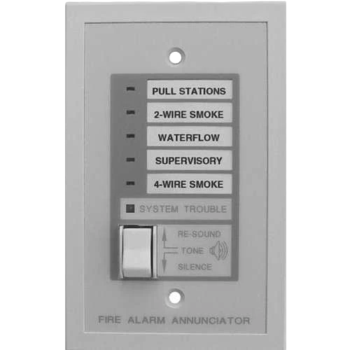 Notifier RZA-5F, Notifier (RZA-5F) Five-zone remote annunciator; standard single-gang box and led indication for five zones; local trouble sounder silence switch