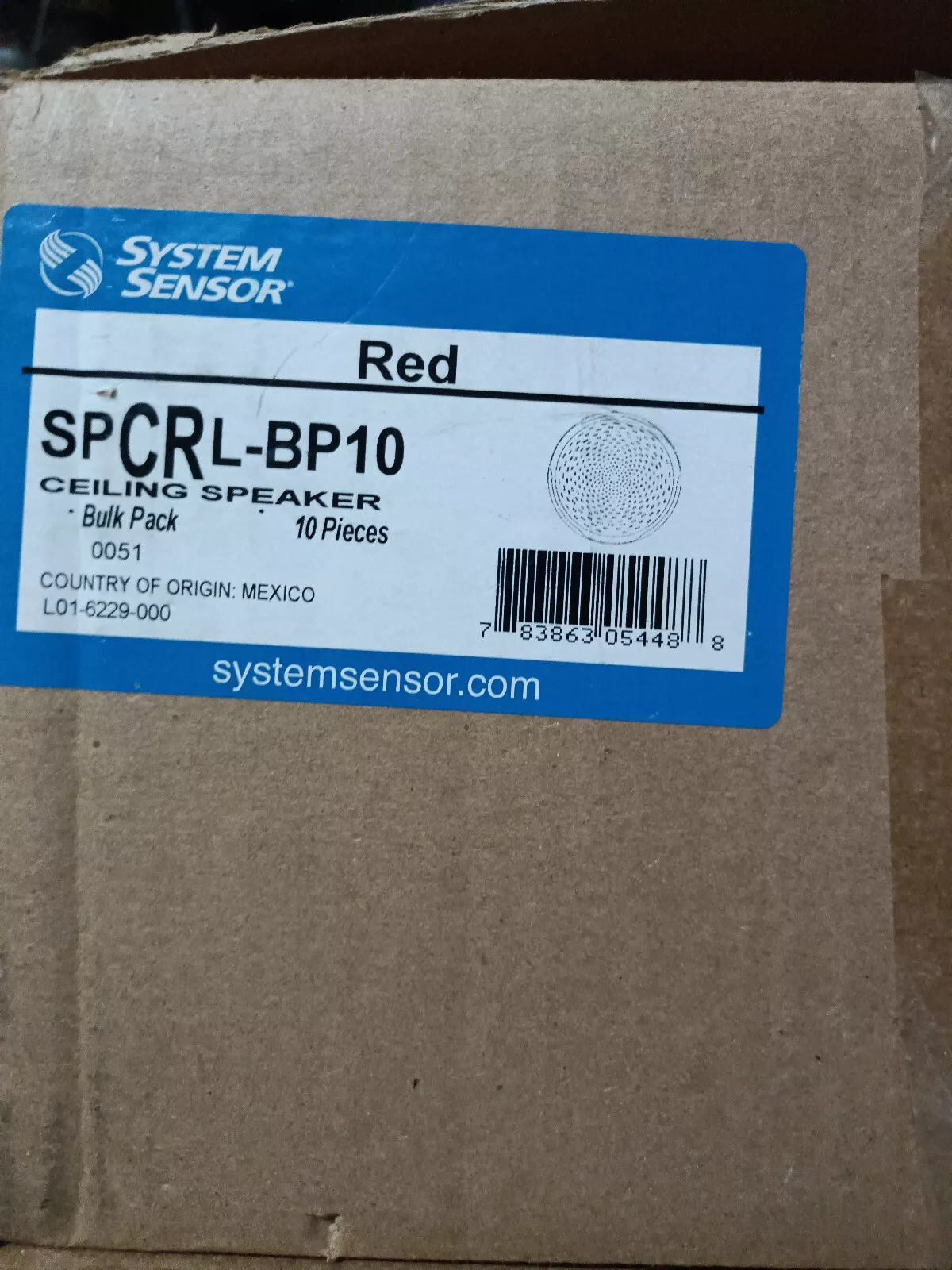 System Sensor SPCRL-BP10, System Sensor (SPCRL-BP10) Speaker only, ceiling, 1/4w – 2w, red – bulk pack of 10 units