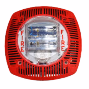 Gentex SSPK24WLPR, Gentex (SSPK24WLPR) Speaker/strobe, 25 or 70.7 vrms, selectable candela, wall mount, fire text, red faceplate