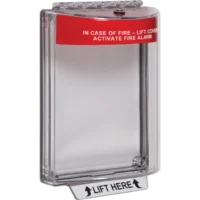 Stopper II (STI-1230CP6) Pull Station Cover w/o Horn w/ Spacer – red horn housing, clear spacer – 6 pack