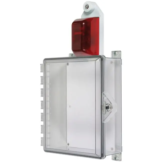 STI STI-7525, STI (STI-7525) Protective cabinet with siren/strobe alarm, thumb lock – clear