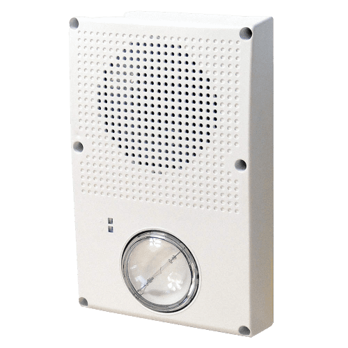 Edwards WG4WN-HVMC, Edwards (WG4WN-HVMC) Outdoor rated wall/ceiling horn/strobe, white w/o marking, standard output strobe, clear lens. note: model 449 electrical box required for waterproof applications.