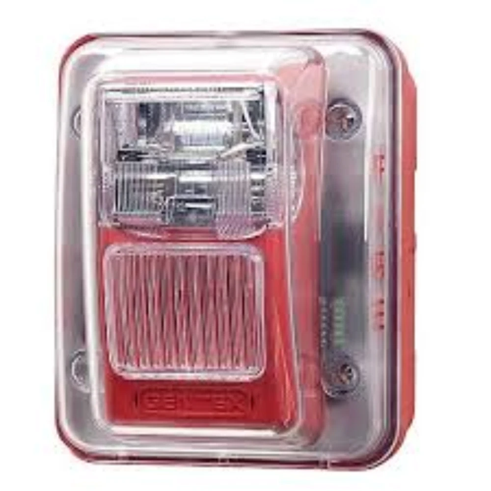 Gentex WGEC24-75WR, Gentex (WGEC24-75WR) Outdoor horn/strobe, fixed 75 candela, wall mount, shipped with goe enclosure, red faceplate