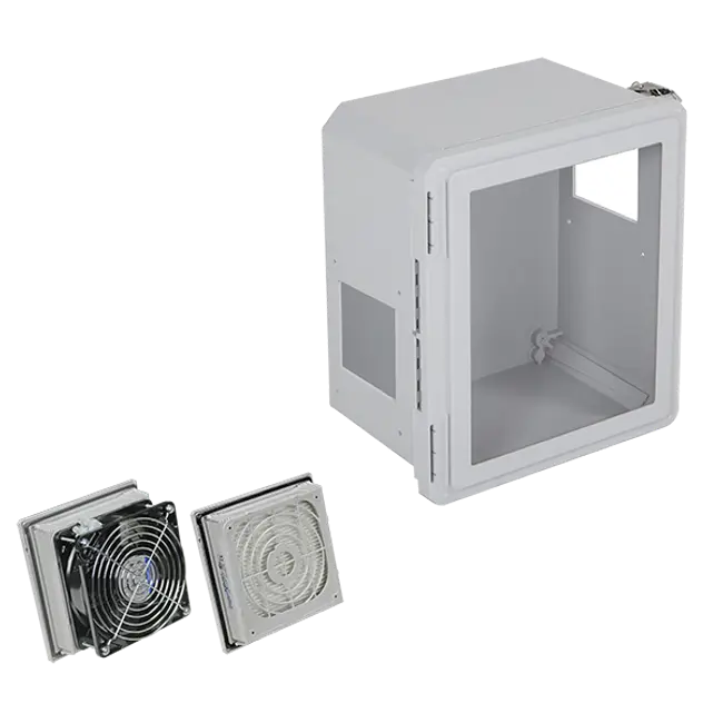 STI EF161408-W3, STI (EF161408-W3) Fiberglass Enclosure with NEMA 3R Filter Fan w/ Filter Vent, 16 x 14 x 8, with Window