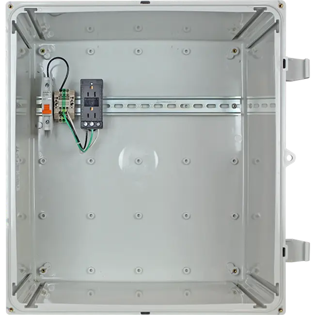 ep141207-o4, STI (EP141207-O4) Polycarbonate Enclosure, 14 x 12x 7, Opaque w/ Power Distribution Strip