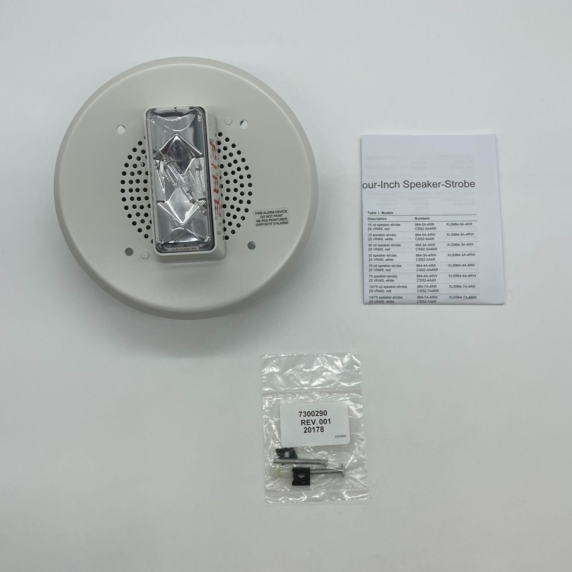 Edwards 965-7A-4RW speaker strobe, Edwards (965-7A-4RW) 15/75 cd speaker/strobe, 70v – 4 inch cone, round – white. strobe: 24 vdc, ul 1971 listed @ 15 cd wall or ceiling mounting, (75 cd on-axis per ada/ul1638) , inchfire inch ceiling orientation.