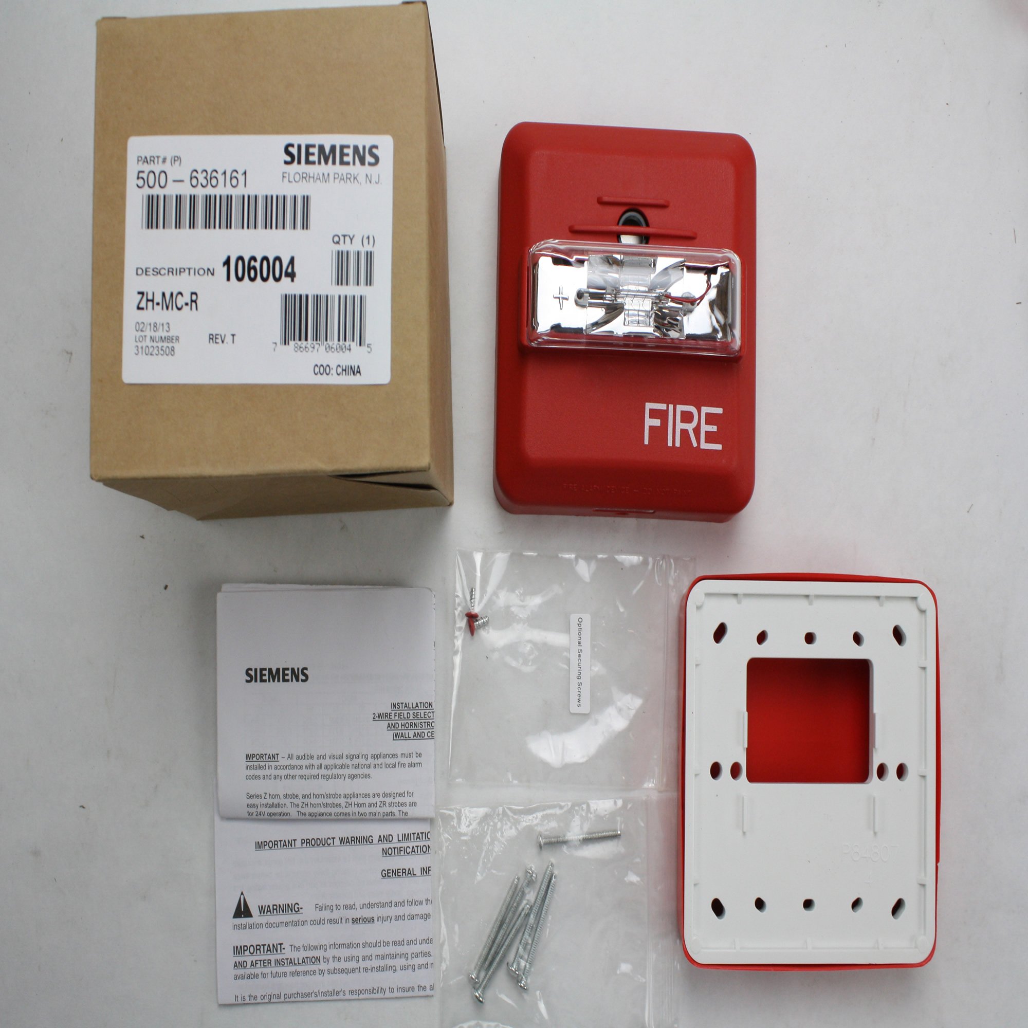 Siemens ZR-MC-R, Siemens (ZR-MC-R) Strobe , Red, Wall Mount (Part# 500-636169)