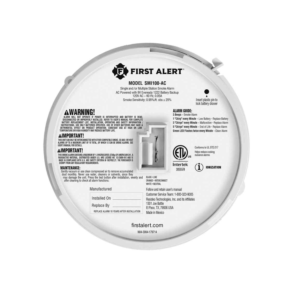 Honeywell SMCO100V-AC, First Alert (SMCO100V-AC) First Alert Precision Detection Interconnect Hardwired Smoke And Co…